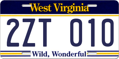 WV license plate 2ZT010