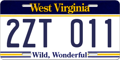 WV license plate 2ZT011