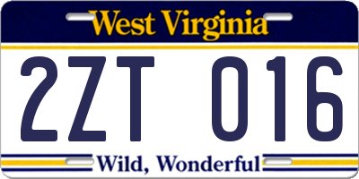 WV license plate 2ZT016