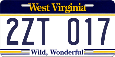 WV license plate 2ZT017