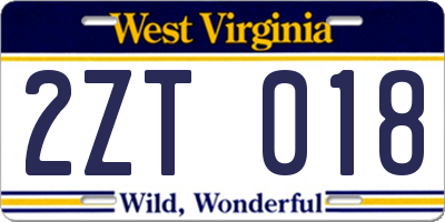 WV license plate 2ZT018