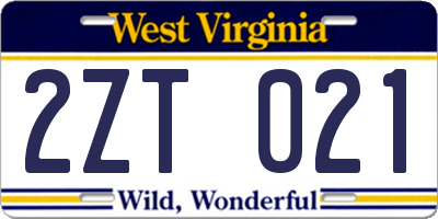 WV license plate 2ZT021