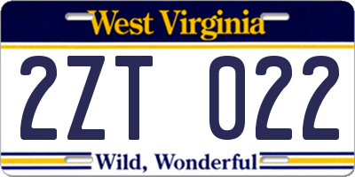 WV license plate 2ZT022