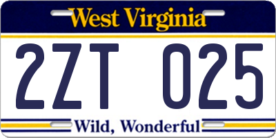 WV license plate 2ZT025
