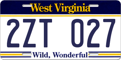 WV license plate 2ZT027