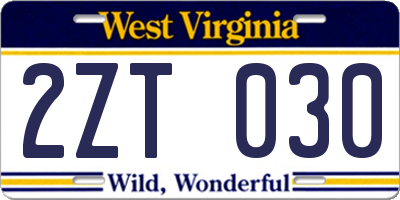 WV license plate 2ZT030