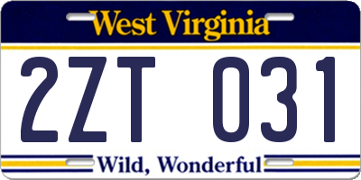 WV license plate 2ZT031