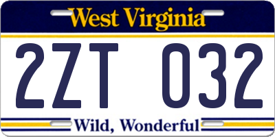 WV license plate 2ZT032