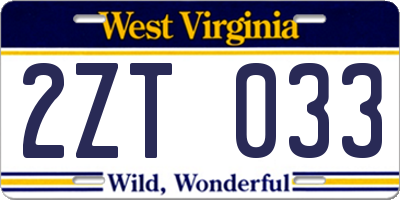 WV license plate 2ZT033