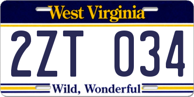 WV license plate 2ZT034
