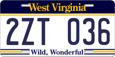 WV license plate 2ZT036