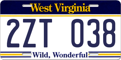 WV license plate 2ZT038