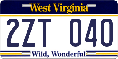 WV license plate 2ZT040