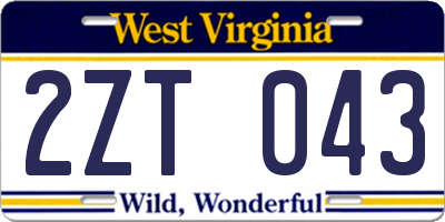 WV license plate 2ZT043