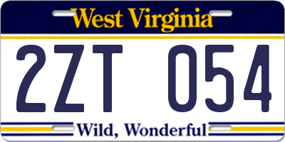 WV license plate 2ZT054