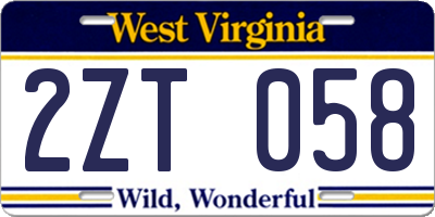WV license plate 2ZT058