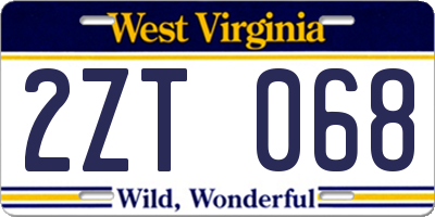 WV license plate 2ZT068