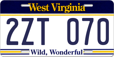 WV license plate 2ZT070
