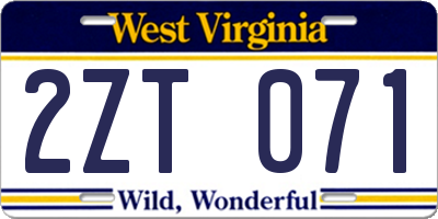 WV license plate 2ZT071