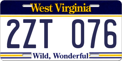 WV license plate 2ZT076