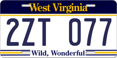 WV license plate 2ZT077