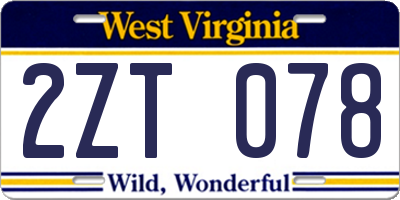 WV license plate 2ZT078