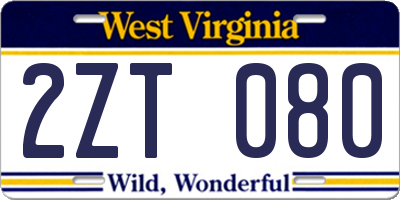 WV license plate 2ZT080