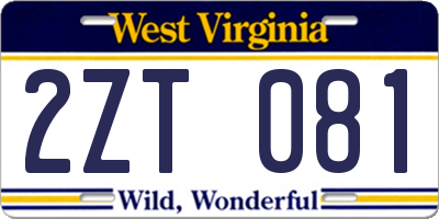 WV license plate 2ZT081