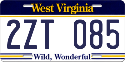 WV license plate 2ZT085
