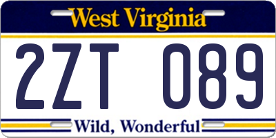 WV license plate 2ZT089