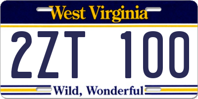 WV license plate 2ZT100