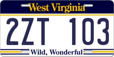 WV license plate 2ZT103