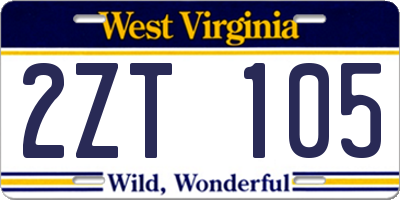 WV license plate 2ZT105