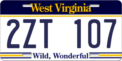 WV license plate 2ZT107
