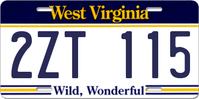 WV license plate 2ZT115
