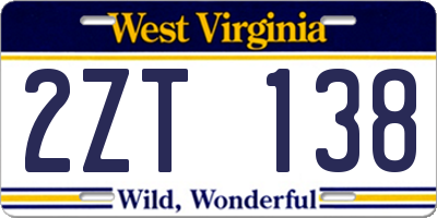 WV license plate 2ZT138