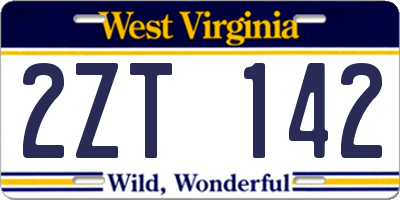 WV license plate 2ZT142