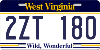 WV license plate 2ZT180