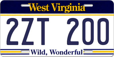 WV license plate 2ZT200