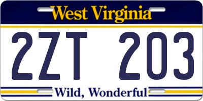 WV license plate 2ZT203