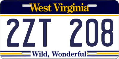 WV license plate 2ZT208