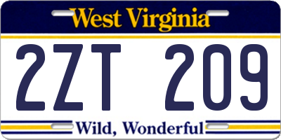 WV license plate 2ZT209