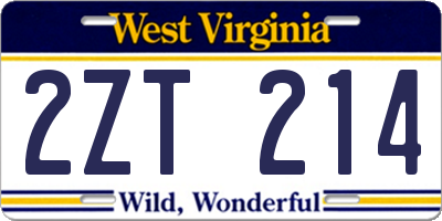WV license plate 2ZT214