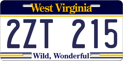 WV license plate 2ZT215