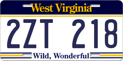 WV license plate 2ZT218