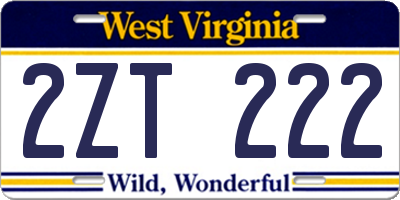 WV license plate 2ZT222