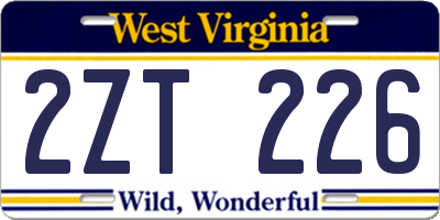 WV license plate 2ZT226