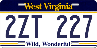 WV license plate 2ZT227