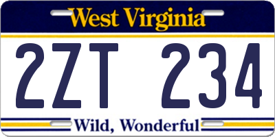 WV license plate 2ZT234