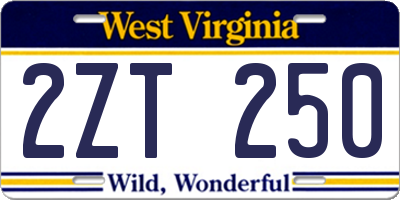 WV license plate 2ZT250